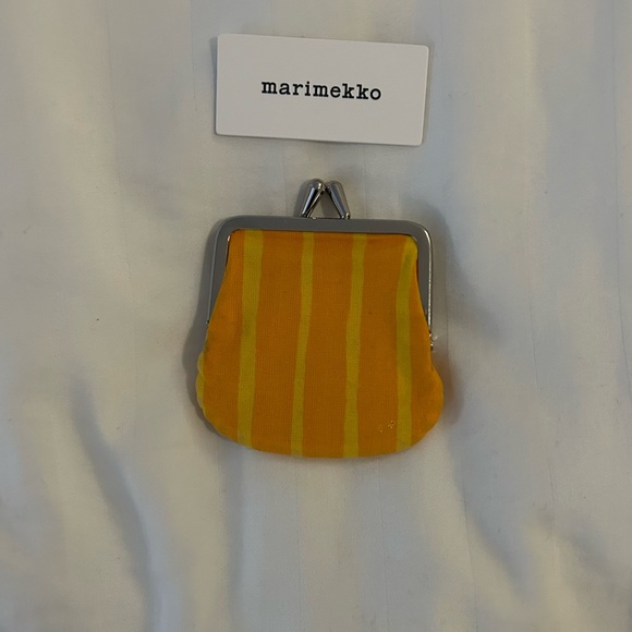 Marimekko small bag purse coin holder in Yellow n Orange stripes - Picture 1 of 7
